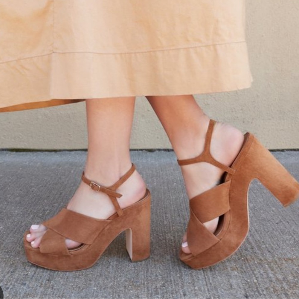 Loeffler Randall Brown Suede Platform Sandals with Ankle Strap